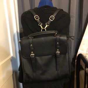 Black Convertible Faux Leather Backpack